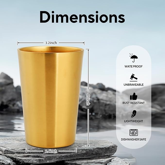 5 Pcs 12 oz Small Metal Cup, Double Wall Vacuum Stainless Steel Insulated Cup, Reusable Camping Cups Unbreakable Indoor Outdoor for Party, Home, Office, BBQ, Gold