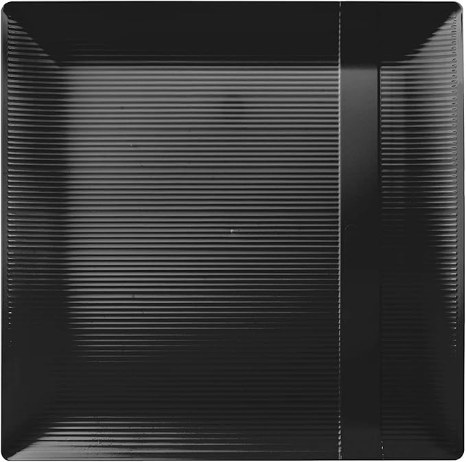 Exquisite Disposable-Black-Plastic-Plates-Square Linear (40 Pack) Wedding Dinner Fancy Tableware Dishes (7.5 Inch., Black) Single Size Set