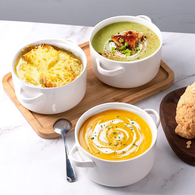 DELLING Soup Bowls with Handles Set of 6, 24 Oz Ceramic French Onion Soup - Image 3