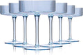 Blue 9 oz Vintage Art Deco Coupe Glasses Set of 6 Blue Ribbed martini Glasses|Vintage Cocktail Glasses Set,Unique Light Sky blue Coupe Glass
