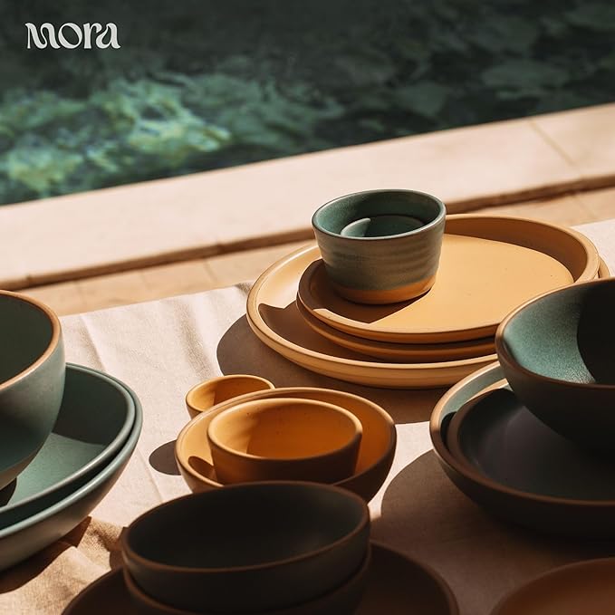 MORA Small Plates Set of 4, 6.5 inch Ceramic Pottery Dessert Plates - Microwave, Oven and Dishwasher Safe - Merrigold
