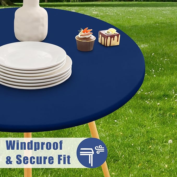 Round Spandex Tablecloth, Elastic Fitted Waterproof Tablecloths for 42"-50" Tables, Stretch Washable Picnic Table Cover for Camping, Dining, Indoor and Outdoor, Navy