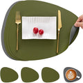 Myir JUN Placemats, Dual-Sided Placemats Waterproof Faux Leather Placemats Set of 4 Place Mats and Coasters Non-Slip Washable Table Mats for Dining Table (Gray Green, Set of 4)