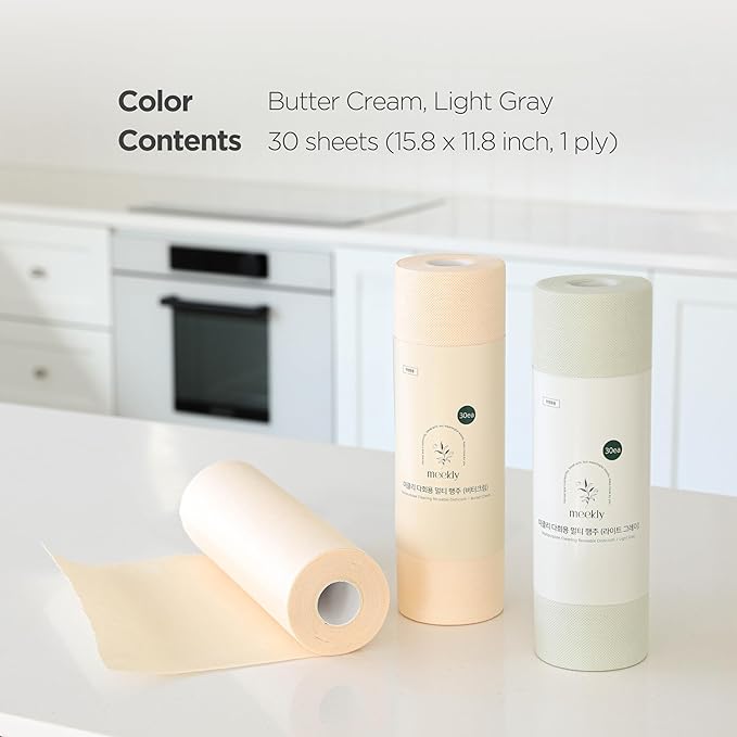 Meekly Daily Dish Cloth Cleaning Scrubber Sheet, Multi-Purpose Reusable Disposable Tear-Off Roll, Durable Washable Fast Dry Kitchen Towel for Kitchen Home Cleaning Use (30 Sheets) (Butter Cream)