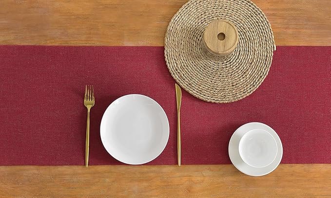 Wracra Linen Table Runner, Burlap Red Table Runners 90 Inches Long | Rich Woven - Image 3