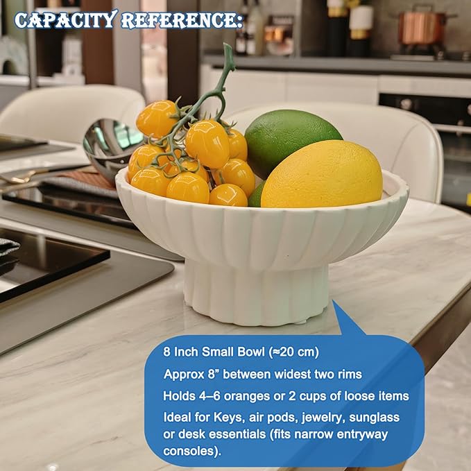 Small Modern Pedestal Bowl 8" Ceramic,Function as Catch-all Bowl,Home Decorative Bowl for Home Decor,Coffee Table Centerpiece