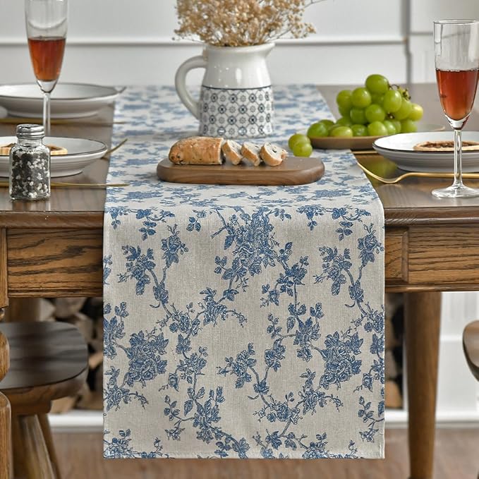 Artoid Mode Dark Grey 13x108 Inch Chinoiserie Table Runner | Monochrome sketch by ArtoidMode