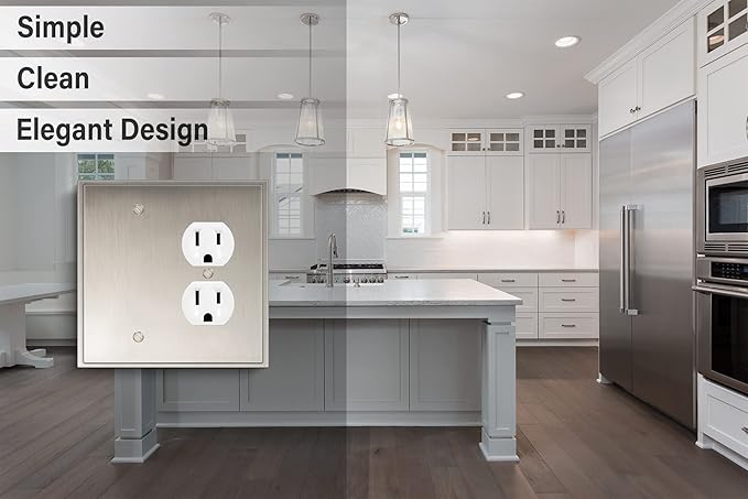 Henne Bery Soft Modern Decorative Wall Plate Switch Plate Outlet Cover (Blank/Duplex, Satin Nickel)