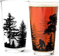 Pint Glasses by Black Lantern – Beer Glasses for Craft Beer Enthusiasts - Set of Two 16oz. Glasses - Bigfoot in the Forest Cocktail and Drinking Glasses - Bigfoot Lover Gifts