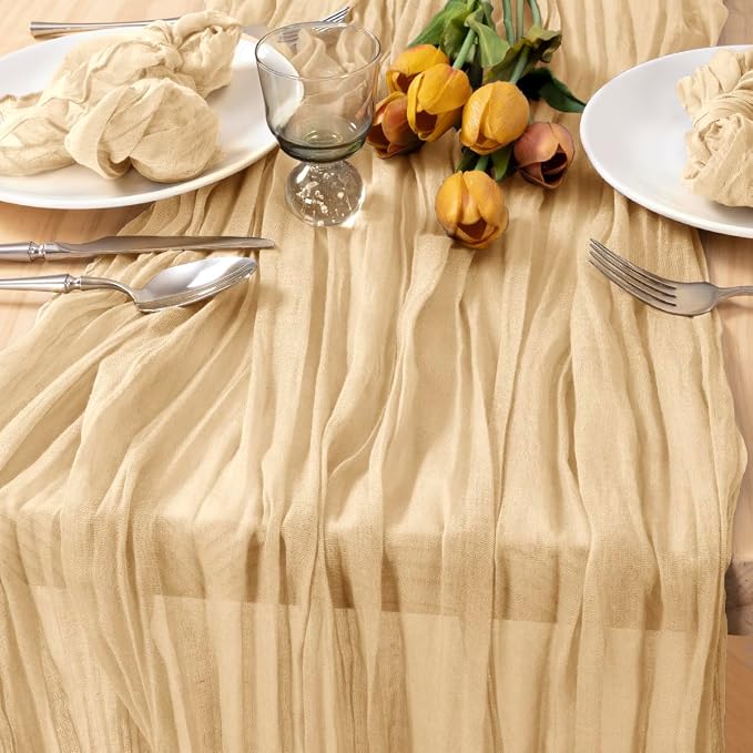 Champagne Cheesecloth Table Runner Farmhouse Sand Gauze Table Runner | by MLMC
