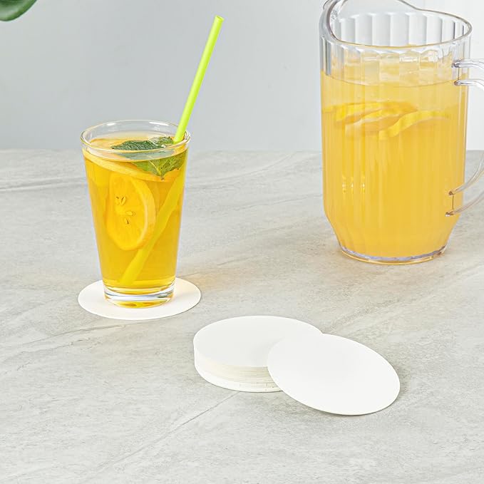 Restaurantware Paper Coasters 100 Pack of 3.5 Inch Disposable Beverage Coasters Absorbent for Hot and Cold Drinks White Coffee Cup Essentials for Table Decor, Kitchen, Home Patio or Living Room