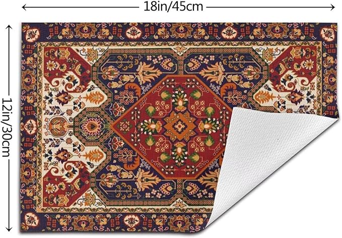Persian Design Placemats Set of 4 Tribal Texture Boho Persian Rust Wipeable Table Mats Reusable Washable PVC Rectangle Place Mats for Kitchen Dining Home Decor 12x18 Inches