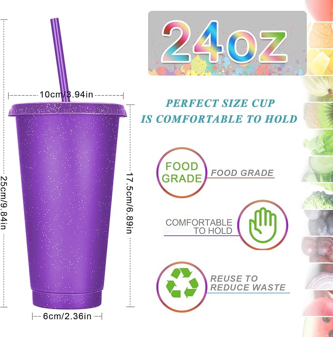 Honeydak 100 Pack Tumbler with Straw and Lid Bulk Glitter Plastic Cups Water - Image 4
