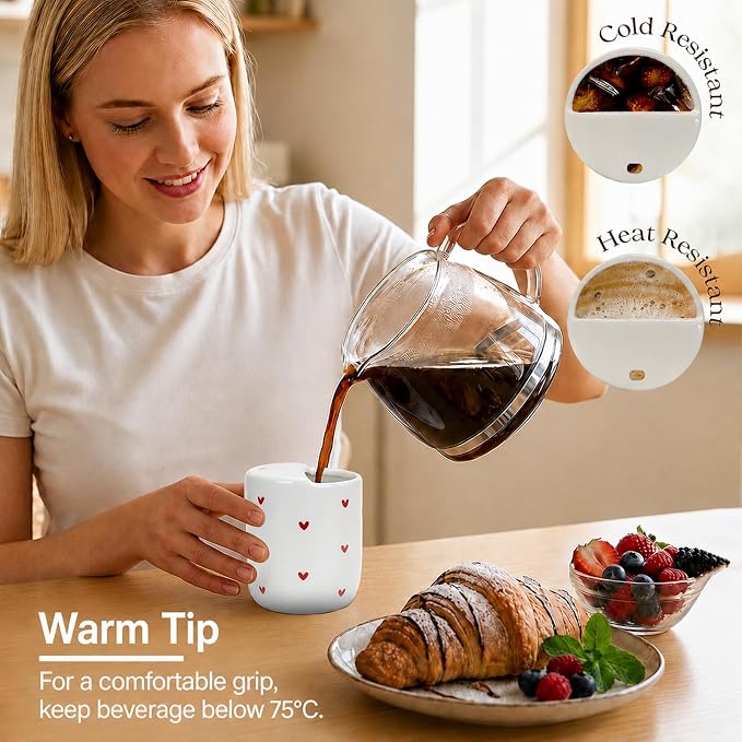To Go Ceramic Coffee Cups with Lids, Romantic Red Hearts Ceramic Traval Mug - Image 2