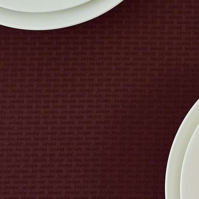 maxmill Rectangle Tablecloth Weaved Pattern Waterproof Spillproof Wrinkle Free Table Cloth, Kitchen Dining Tabletop Decoration, Fabric Table Cover for Holiday Parties, 52 x 70 Inch, Burgundy