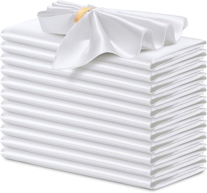P Pothuiny 12 Pcs White Satin Napkins 17 x 17 Inch, Satin Cloth Napkins | by P+Pothuiny