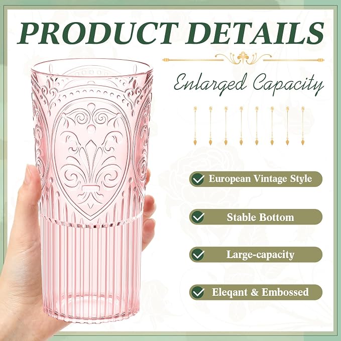 Wiwiqing 20oz Vintage Plastic Ribbed Tumblers Set of 12, Baby Shower, Birthday - Image 2