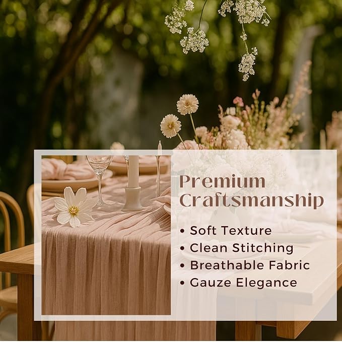 3 Pack Dusty Pink 10FT Cheesecloth Table Runners –120 Inch Blush Gauze Boho - Image 3