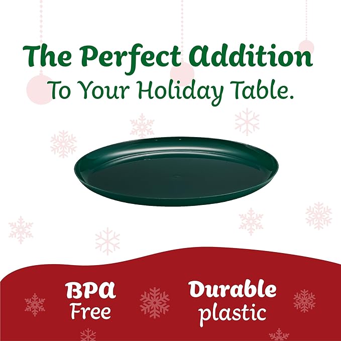 PLASTICPRO [30 Pack 8.6'' Christmass Green Plastic Party Plates Edge Collection Premium heavyweight Elegant Disposable Tableware Dishes