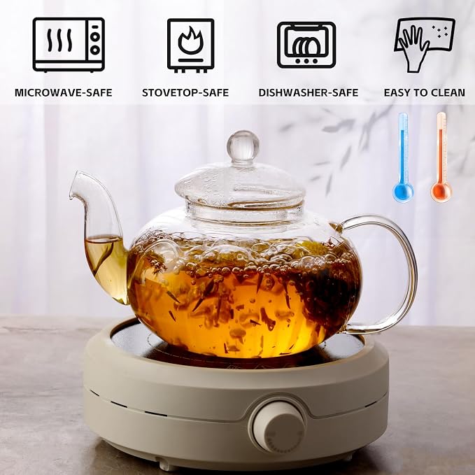 Glass Teapot Set, 27OZ/800ML Stovetop Safe Glass Tea Kettle - Image 6