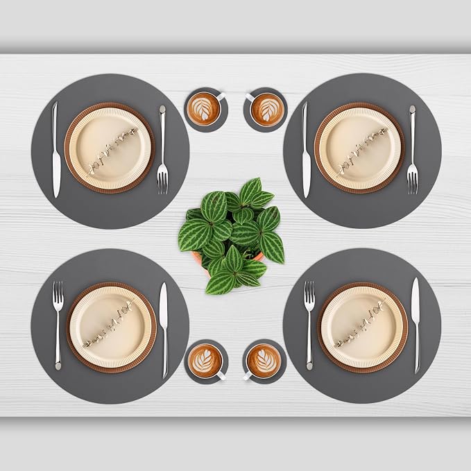 Myir JUN 15 Inches Round Placemats Set of 4 Faux Leather Place Mats | - Image 2