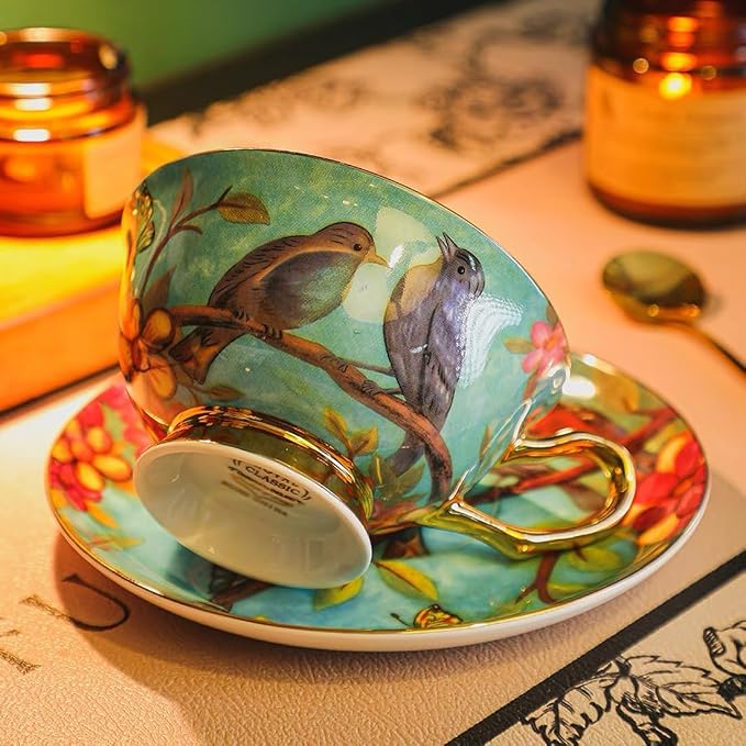 Bone China Cup& Saucer Set, 6.8oz- Birds& Trees - Image 6