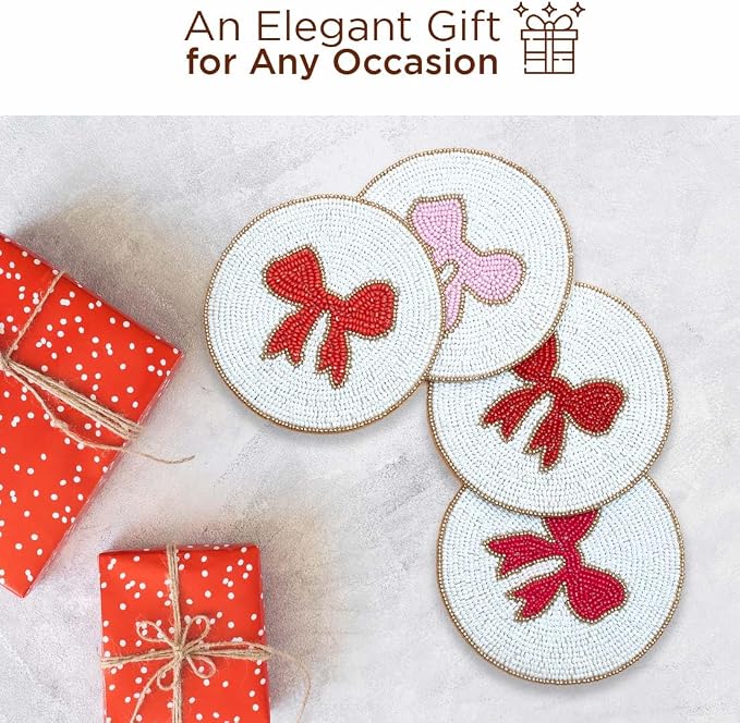 Folkulture Cute Coasters Set of 4, Beaded Handmade Boho Drink Coasters | - Image 5