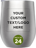 Custom Stemless Wine Glass Tumblers with Lids by Largo 11 oz. Set of 24, Personalized Bulk Pack - Perfect for Wine, Cocktails, Other Hot & Cold Beverages - Silver
