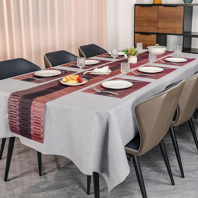 Placemats Set of 4, Vinyl Woven Place Mats Indoor Set of 4 Washable Wipeable PVC Table Mats Heat-Resistant Non Slip Plastic Placemat for Kitchen Dining Outdoor Table (Purple Red, Set of 4)