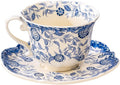 French style blue and white retro teacup and saucer set, 6.8 oz teacup and by CLAYORA