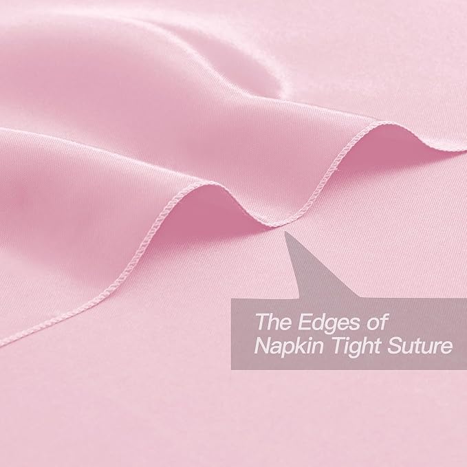 P Pothuiny 24 Pcs Pink Satin Napkins 17 x 17 Inch, Satin Cloth Napkins | Square - Image 3