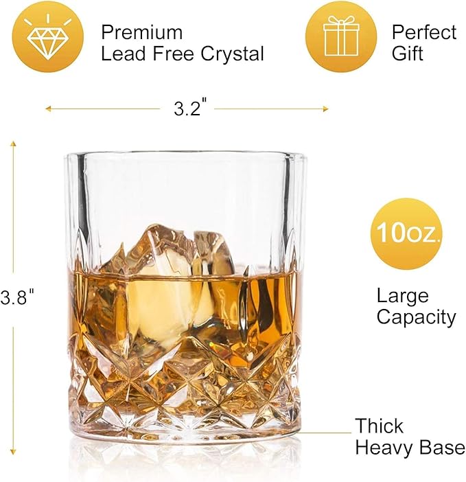 Set of 6 Crystal Whiskey Glasses - 11 oz Double Old Fashioned Tumbler, Perfect for Bourbon, Vodka, and Cocktails (Set of 6)