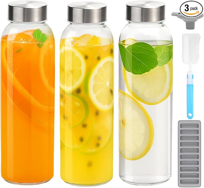 Zukro Glass Water Bottles with Stainless Steel Lids 24 oz, Reusable juice by ZukroDrinkware