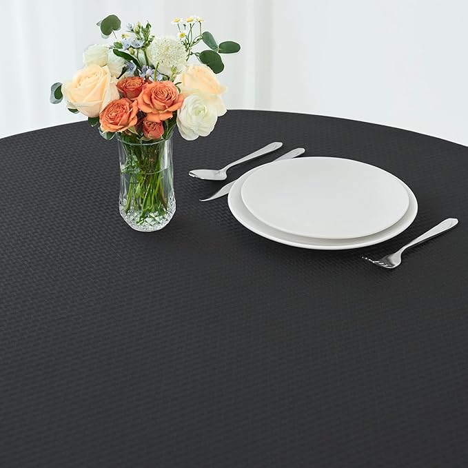 maxmill Round Weaved Texture Design Tablecloth Spill-Proof Wrinkle Free Soft Washable Table Cloth for Circular Table Cover, for Dining Room Buffet Banquet Parties Holiday Dinner, 70 Inch Black
