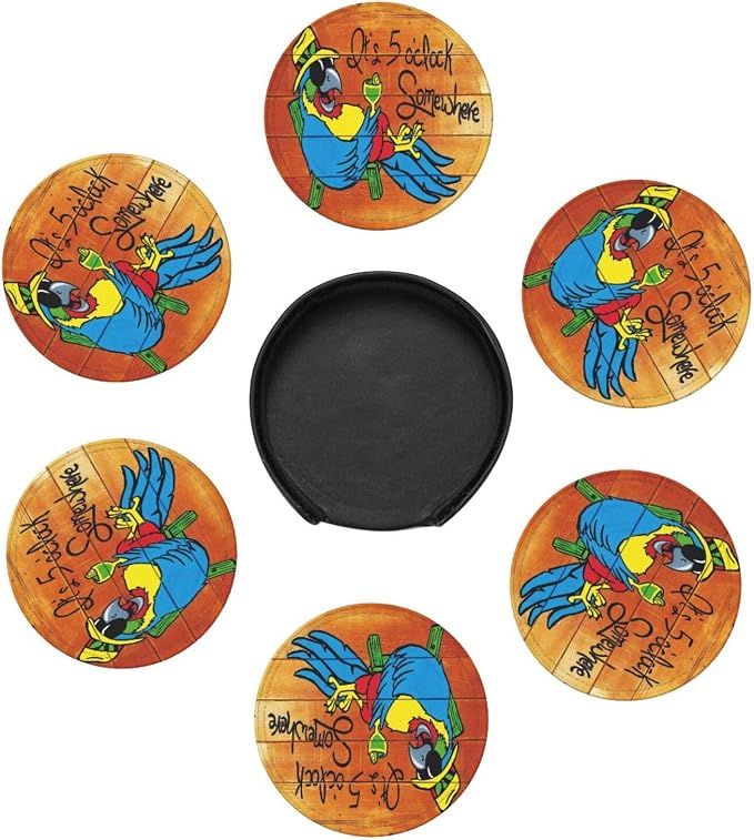 It's 5 O'Clock Somewhere Coasters Set of 6 Pu Leather Drinks Coaster - Image 4