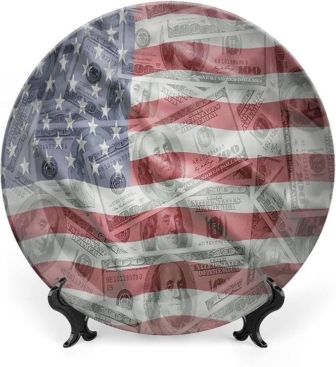 Ceramic Plates, American Flag Decorative Ceramic Plates, Dolar Exchange, 10 Inch, Household Plates Decorative, Multicolor