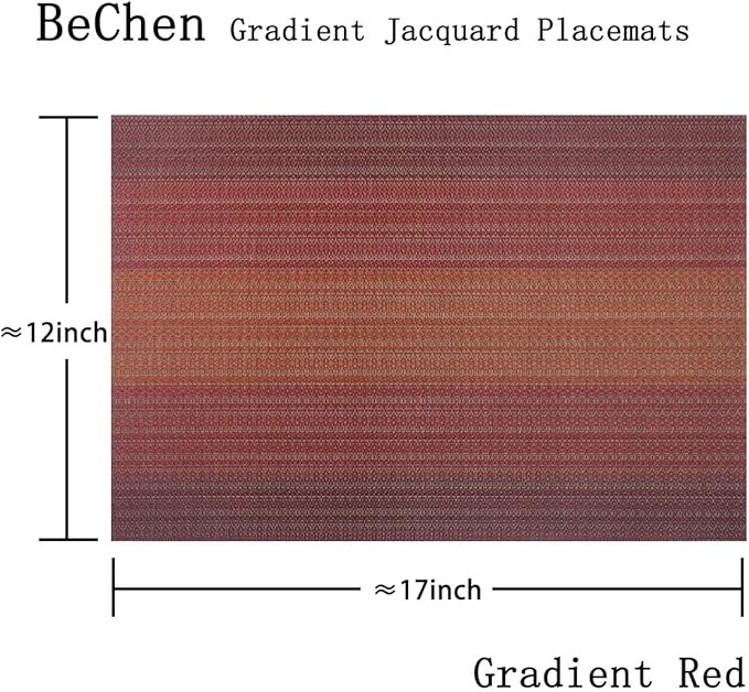 Placemats Washable Easy to Clean PVC Placemat for Kitchen Table Heat-resistand Woven Vinyl Hard Table Mats 12x18 inches Set of 4 (Red)