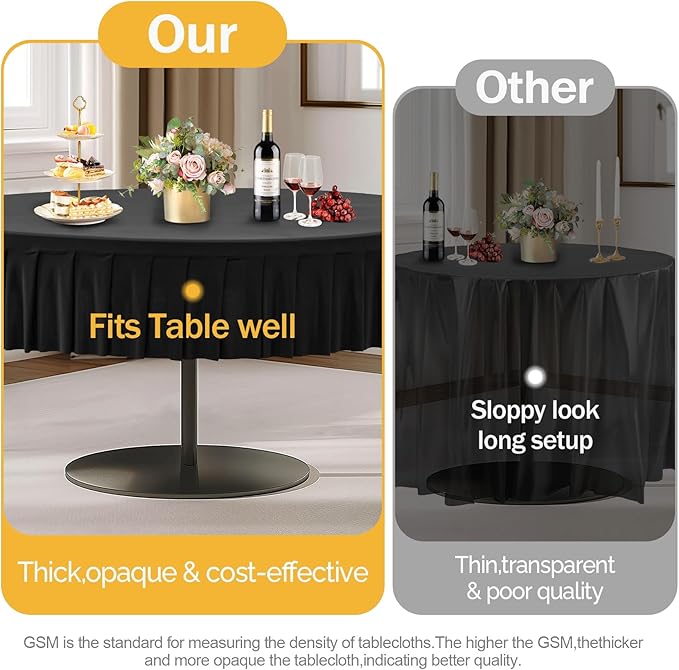6 Pack Black Spandex Round Tablecloths for 72in Table, Stretchy Fitted 6FT Round Table Cloths, Wrinkle Free Table Cover with Skirt for Wedding Birthday Party Bridal Shower Banquet