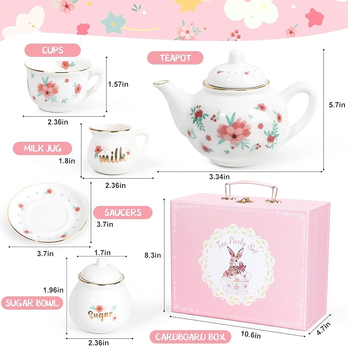 Porcelain Tea Set for Girls, Tea Party Set for Little Girls, Kids Tea Set - Image 2