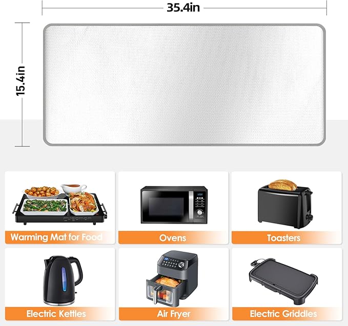 Heat Resistant Mat for Food Warming Mats 35.4×15.4 in, Heat Resistant Mats for Countertop Reflects 95% of Heat, Waterproof and Oilproof Hot Pad for Air Fryer, Coffee Maker, Oven