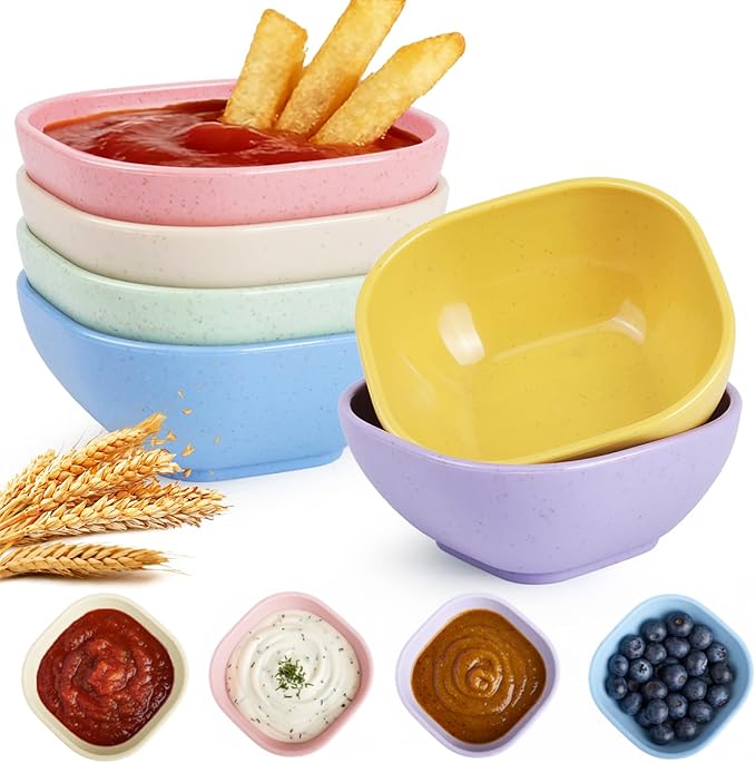 Soy Sauce Dish 5 OZ, Small Bowls for Dip, Unbreakable Chip and Dip Bowl, Wheat Straw Bowl Sets of 6, Dipping Sauce Cups for Party, Kitchen, Dishwasher Safe Dipping Bowls for Ketchup - Colorful