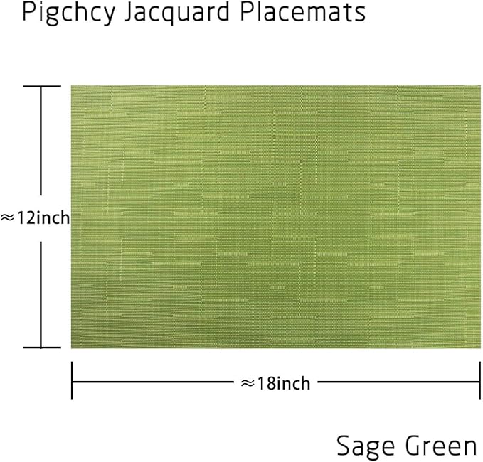 PIGCHCY Plastic Placemats,Durable Heat Resistant Placemats for Dining Table,Washable Woven Vinyl Kitchen Placemats Set of 4 (18 x 12 inches,Sage Green)