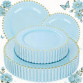 EI 60pcs Blue Plastic Plates,Dispoable Heavy Duty Plastic Plates with Gold Rim,Baby Blue Dessert/Dinner Plate,Fancy Elegant Plate for Party,Birthday,Afternoon Tea