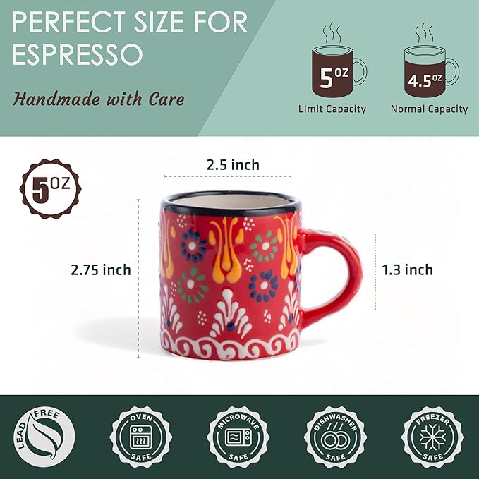 Ceramic Espresso Cups, 5 Oz Espresso Cups Set of 4, Handmade Espresso Cup - Image 2