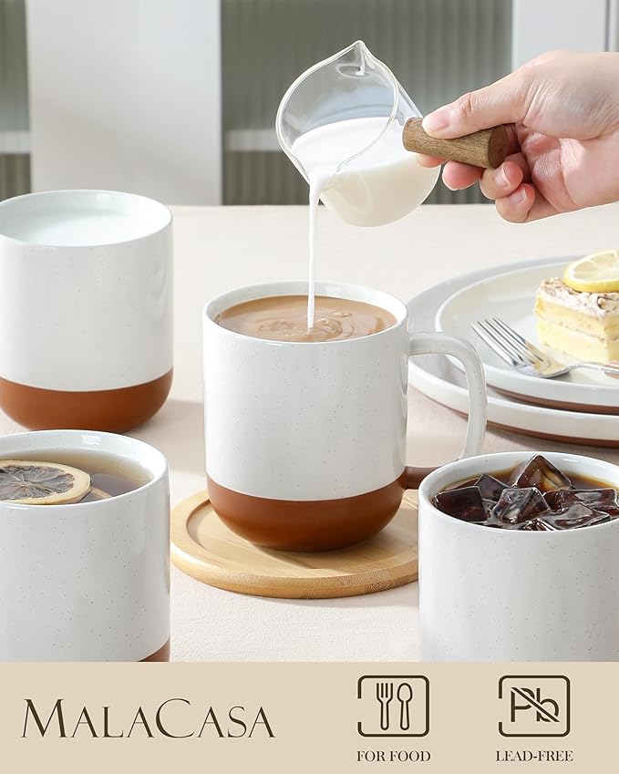 MALACASA Ceramic Coffee Mugs Set of 4, 16oz Coffee Cups, Modern Farmhouse Mugs - Image 3