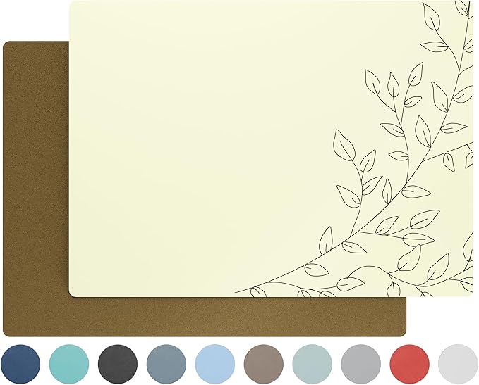 Royalty Art Ivory Boho Placemats, 4 Pc. Set, Non-Slip Cork Backed, Wipeable Heat Resistant Surface for Kitchen and Dining Table Protection, Cute Floral Pattern for Farmhouse or Rustic Decor