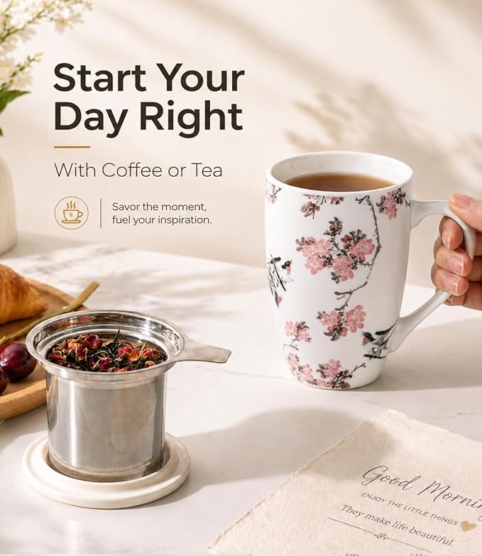 AmorArc Tea Cup With Infuser and Lid, 18oz Loose Leaf Tea Mug With Steeper | - Image 4