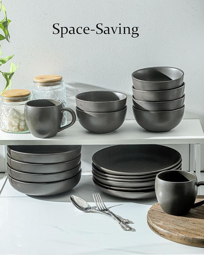 Stoneware Soup Bowls, 24 oz Cereal Bowls Set of 6 for Kitchen, Ceramic Bowls Set for Oatmeal, Dessert, Noodle, Cute Bowls Set for Gift, Dishwasher Microwave Oven Safe, Matte Black