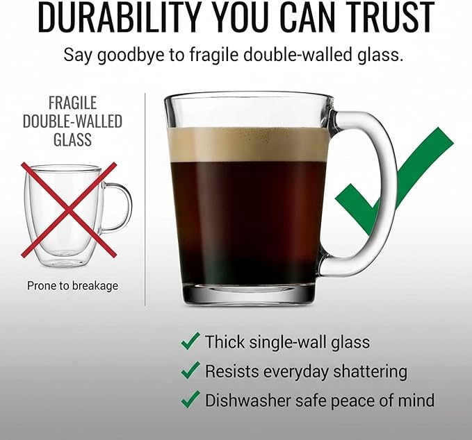 Godinger Coffee Mugs, Italian Made Glass Coffee Mug, Hot Beverage Tea Cups - Image 6
