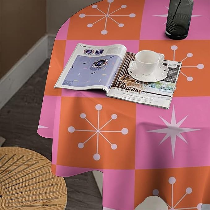 Mid Century Modern Round Tablecloth, Vintage Abstract Colorful Geometrics Modern Print Tablecloth for Home Party Dining Room Kitchen Decor 70Inch(178cm)